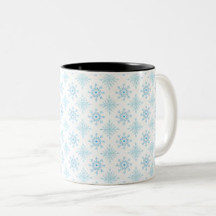 Elegant Blauw Sneeuwvlok Winter Patroon Tweekleurige Koffiemok