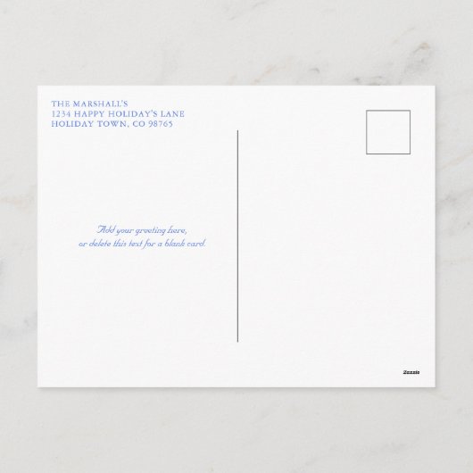 Elegant Blauw  Sneeuwvlokken Vakantie Foto Feestdagenkaart (Achterkant)