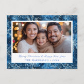 Elegant Blauw  Sneeuwvlokken Vakantie Foto Feestdagenkaart (Voorkant)