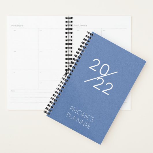 Elegant blauw, speciaal gepersonaliseerd 2022-plan planner (Display)