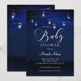 Elegant Blauw Sterrennacht Mason Jar Baby shower Kaart