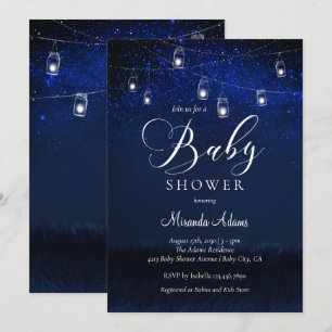 Elegant Blauw Sterrennacht Mason Jar Baby shower Kaart