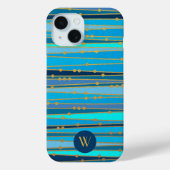 Elegant Blauw Streepjespatroon Monogram Case-Mate iPhone Case (Achterkant)