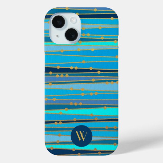 Elegant Blauw Streepjespatroon Monogram Case-Mate iPhone Case (Achterkant)
