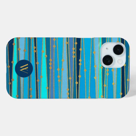 Elegant Blauw Streepjespatroon Monogram Case-Mate iPhone Case (Achterkant (horizontaal))