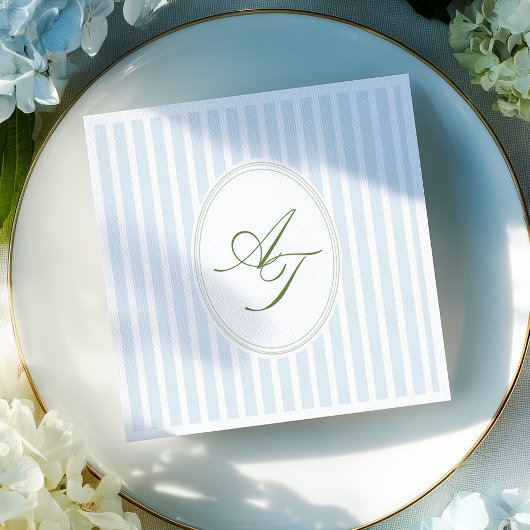 Elegant Blauw Strepen Monogram  Servet