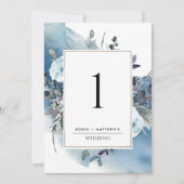 Elegant Blauw Tafelnummer Bruiloftsreceptie (Voorkant)