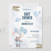 Elegant blauw teddybeer Baby shower Kaart (Voorkant)