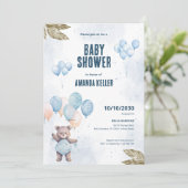 Elegant blauw teddybeer Baby shower Kaart (Staand voorkant)