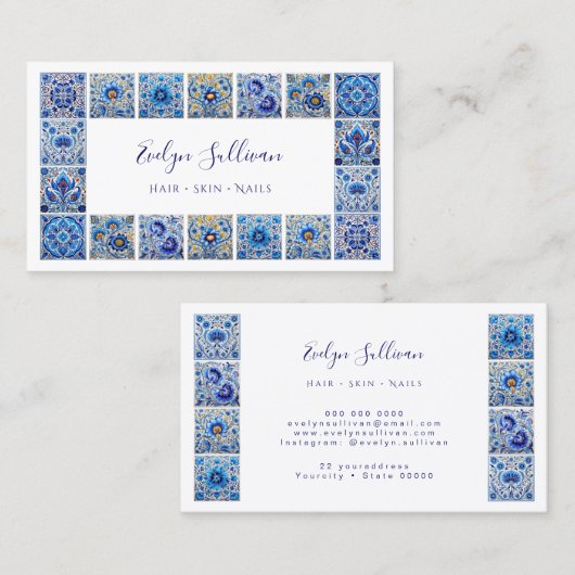 Elegant blauw tegels lijst visitekaartje (Voorkant / Achterkant)