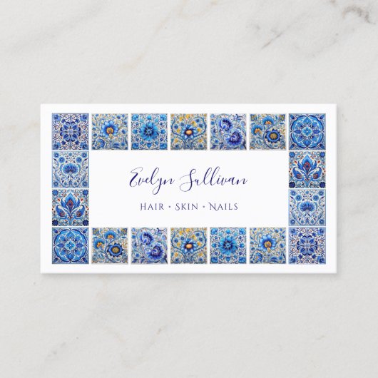 Elegant blauw tegels lijst visitekaartje (Voorkant)