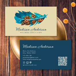 Elegant Blauw Terracotta Boho Waterverf Veer Visitekaartje