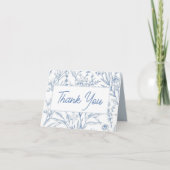 Elegant Blauw Toile Bloemen Blank Dank u kaart (Voorkant)