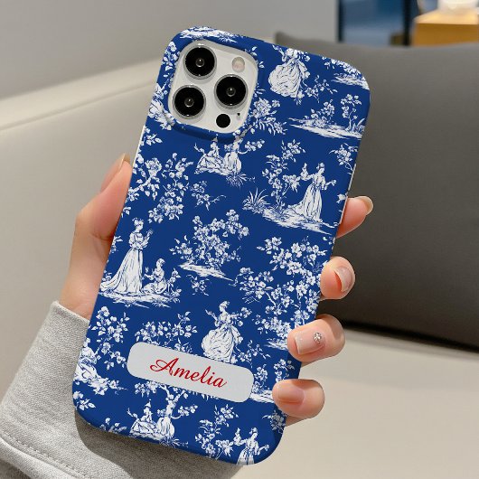 Elegant blauw toile chinoiserie bloemenmonogram Case-Mate iPhone case