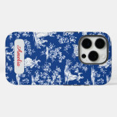 Elegant blauw toile chinoiserie bloemenmonogram Case-Mate iPhone case (Achterkant (horizontaal))