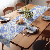 Elegant  blauw toile d jouy bedrukt korte tafelloper