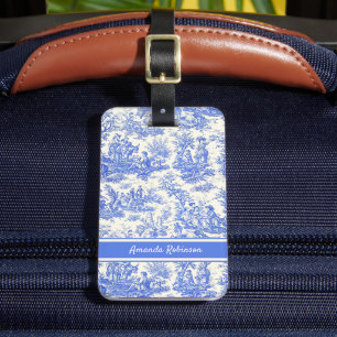 Elegant  blauw toile de jouy bagagelabel
