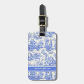 Elegant  blauw toile de jouy bagagelabel (Voorkant verticaal)
