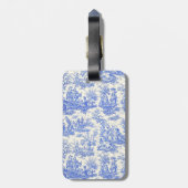 Elegant  blauw toile de jouy bagagelabel (Achterkant verticaal)