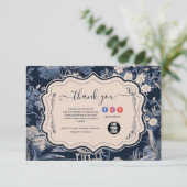 Elegant blauw Toile de Jouy Bedankkaart (Staand voorkant)