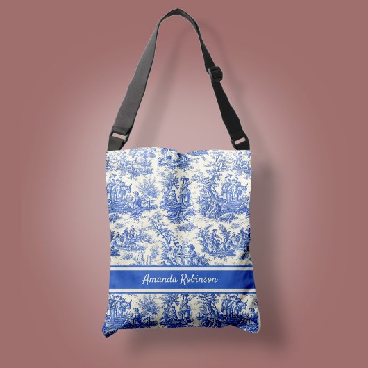 Elegant  blauw toile de jouy bedrukt crossbody tas