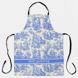 Elegant blauw toile de jouy bedrukt schort