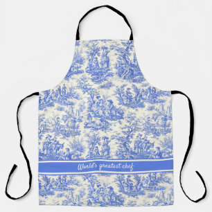 Elegant blauw toile de jouy bedrukt schort