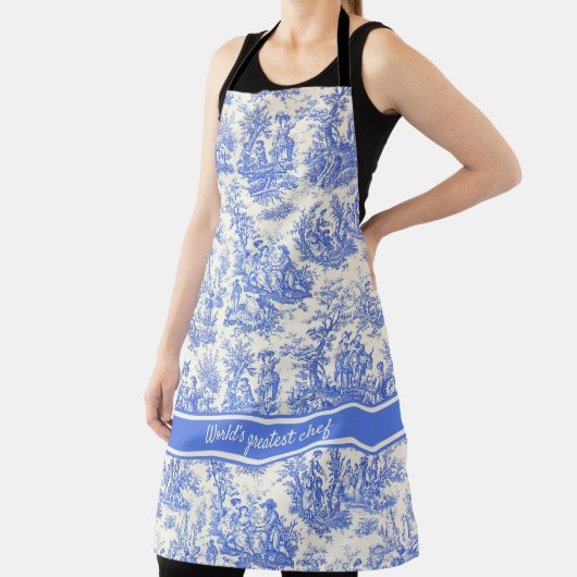 Elegant  blauw toile de jouy bedrukt schort (Insitu)