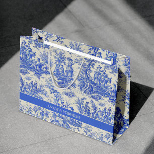 Elegant blauw toile de jouy groot cadeauzakje