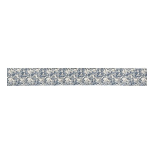 Elegant  Blauw toile de jouy Grosgrain Lint (Voorkant)