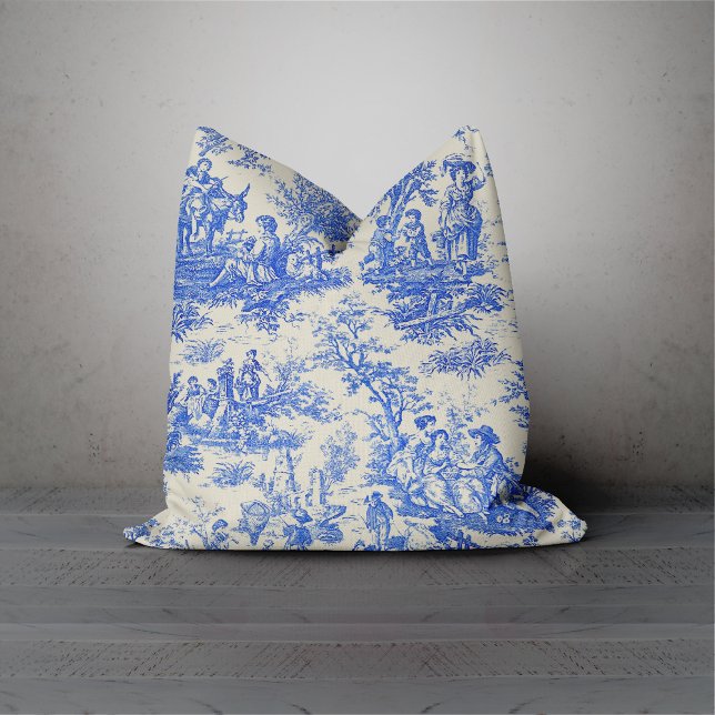 Elegant  blauw toile de jouy kussen (Creator heeft geüpload)