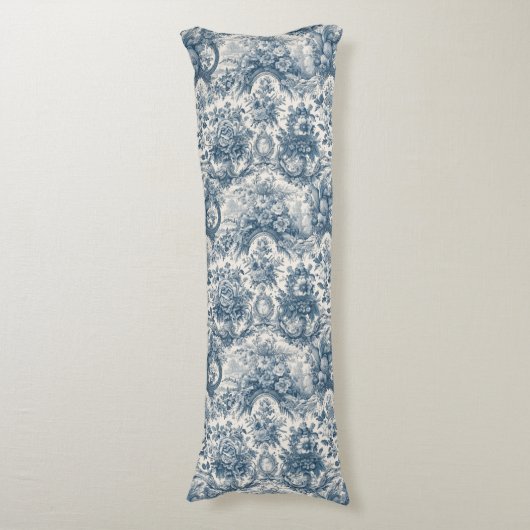 Elegant  Blauw toile de jouy Lichaamskussen (Voorkant Verticaal)