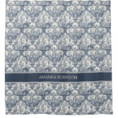 Elegant  Blauw toile de jouy monogram Douchegordijn (Voorkant)