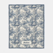 Elegant  Blauw toile de jouy monogram Fleece Deken (Voorkant)