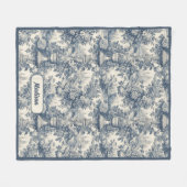 Elegant  Blauw toile de jouy monogram Fleece Deken (Voorkant (Horizontaal))