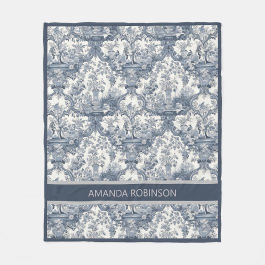 Elegant Blauw toile de jouy monogram Fleece Deken (Voorkant)