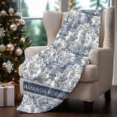 Elegant Blauw toile de jouy monogram Fleece Deken