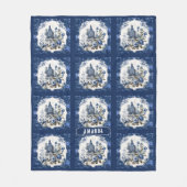 Elegant  Blauw toile de jouy monogram Fleece Deken (Voorkant)