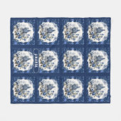 Elegant  Blauw toile de jouy monogram Fleece Deken (Voorkant (Horizontaal))