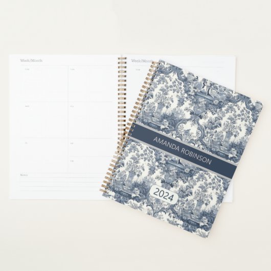 Elegant Blauw toile de jouy monogram Planner (Display)