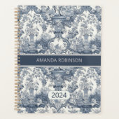 Elegant  Blauw toile de jouy monogram Planner (Voorkant)
