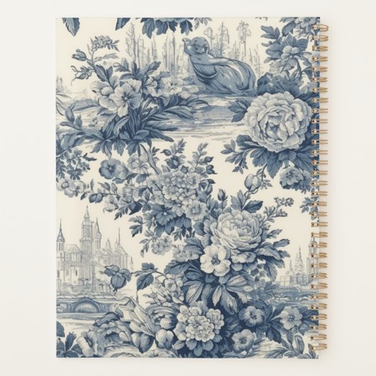 Elegant Blauw toile de jouy monogram Planner (Achterkant)