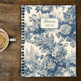 Elegant Blauw toile de jouy monogram Planner