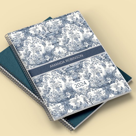 Elegant  Blauw toile de jouy monogram Planner