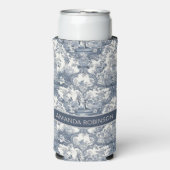 Elegant  Blauw toile de jouy monogram Seltzer Blikjeskoeler (Seltzer Voorkant)