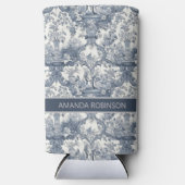 Elegant Blauw toile de jouy monogram Seltzer Blikjeskoeler (Voorkant)