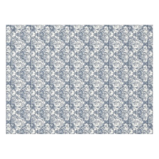 Elegant  Blauw toile de jouy monogram Tafelkleed (Voorkant (Horizontaal))