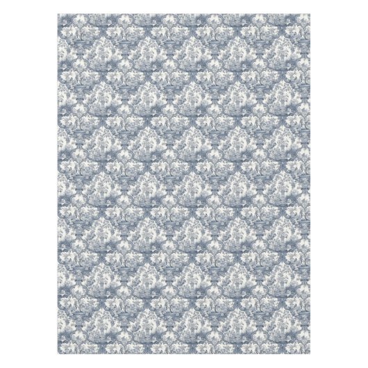 Elegant  Blauw toile de jouy monogram Tafelkleed (Voorkant)