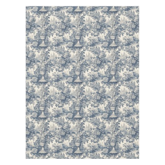 Elegant  Blauw toile de jouy monogram Tafelkleed (Voorkant)