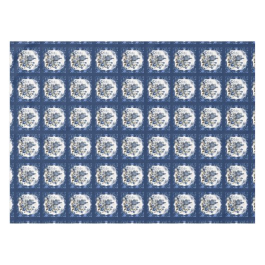 Elegant  Blauw toile de jouy monogram Tafelkleed (Voorkant (Horizontaal))